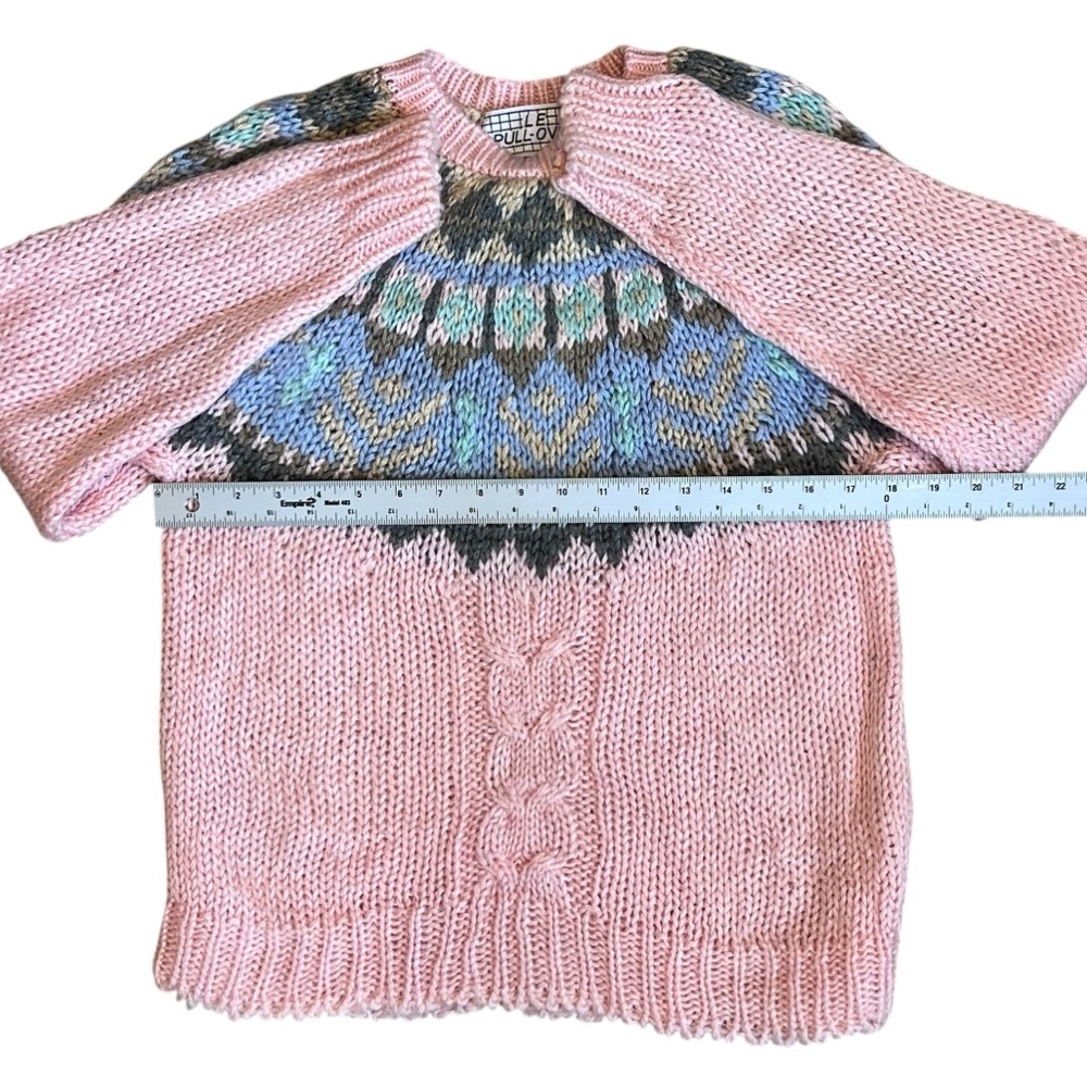 Le Pull-Over 80s Vintage Women’s Sz S Pink Fair Isle Sweater Pullover Crewneck - Picture 11 of 12